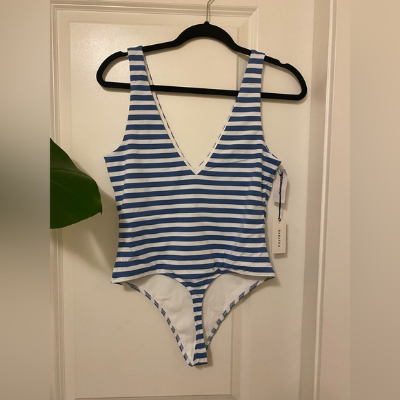 Babaton - Blue/White Striped Bodysuit - L - Picture 2 of 3